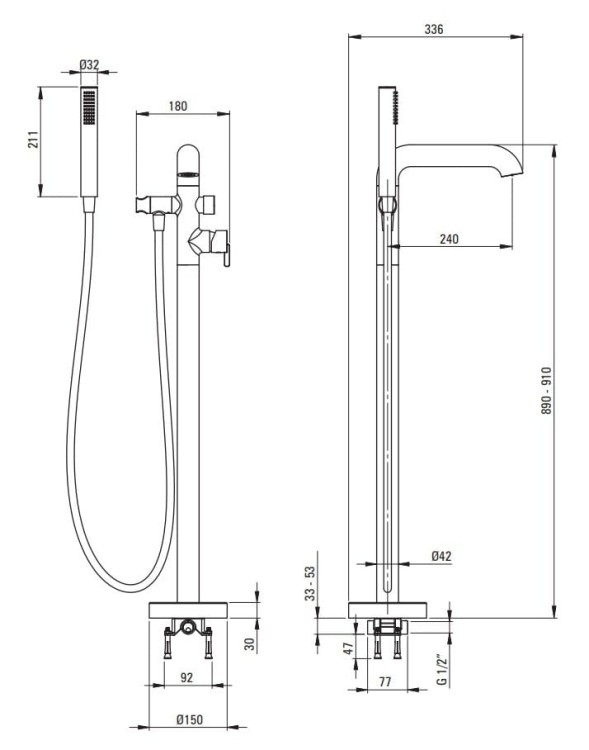 Bateria wannowa wolnostojąca Silia Deante stal szczotkowana