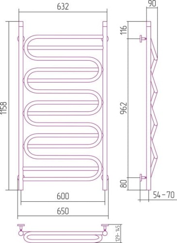 Grzejnik łazienkowy Sunerzha Elegy Verso 120x60cm stal polerowana