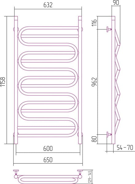 Grzejnik łazienkowy Sunerzha Elegy Verso 120x60cm stal polerowana