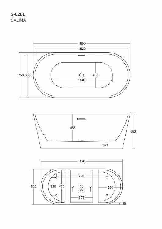 Wanna wolnostojąca corsan e026 salina 160 cm z wykończeniem różowe złoto