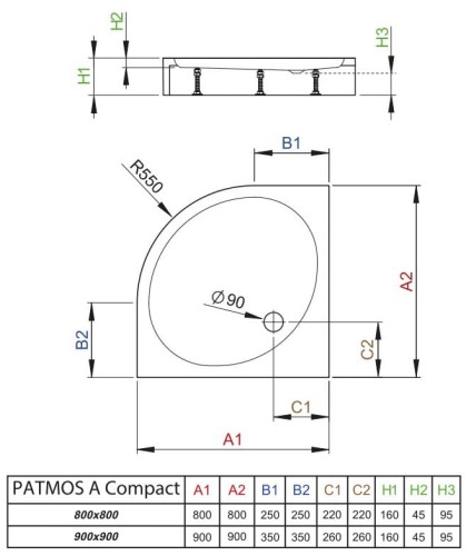 Brodzik półokrągły Radaway Patmos A Compact 90x90