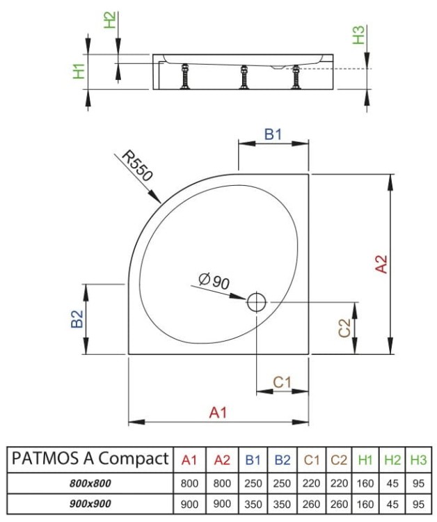 Brodzik półokrągły Radaway Patmos A Compact 90x90
