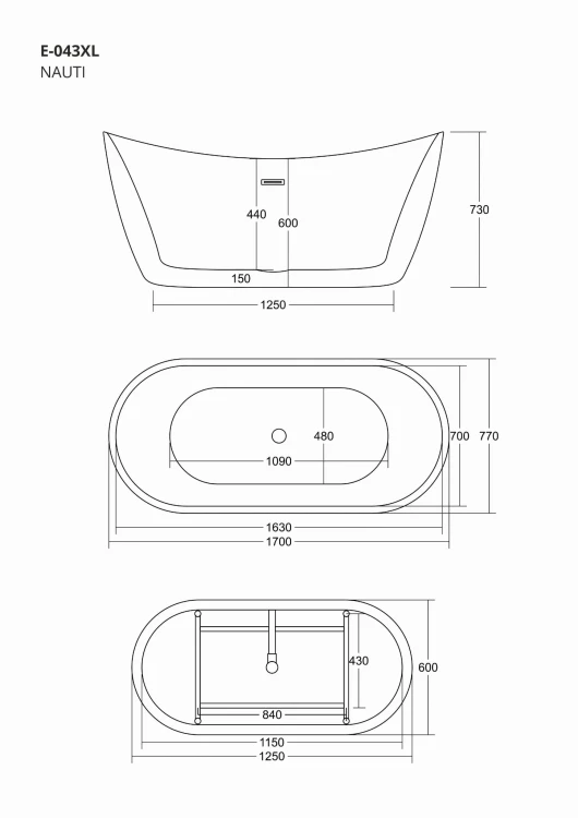 Wanna wolnostojąca corsan e043 nauti 170 cm z wykończeniem różowe złoto