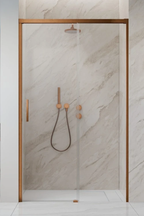 Drzwi prysznicowe Idea Brushed Copper DWJ Radaway prawe przejrzyste