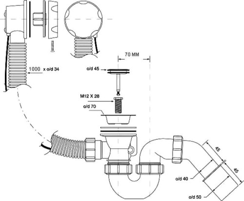 Syfon wannowy z przelewem McAlpine HC31M-S2-1M-AB antyczny brąz
