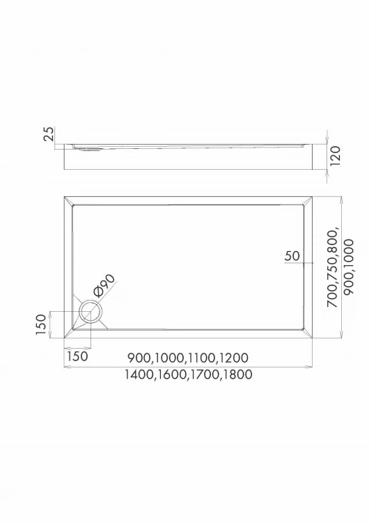 Brodzik prostokątny Cameron 90x120 Schedpol Schedline, biały