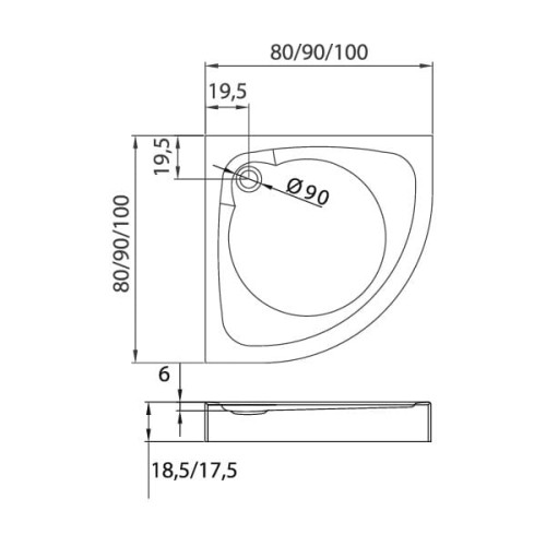 Brodzik półokrągły New Trendy Cantare 80x80x18,5 + obudowa