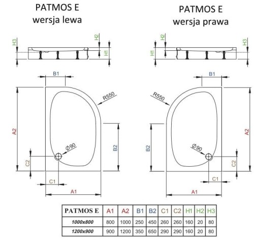 Brodzik asymetryczny Radaway Patmos E 120x90x16x2 lewy