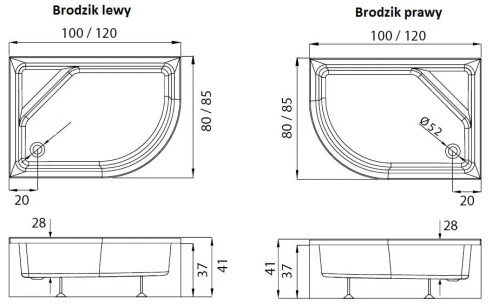 Brodzik asymetryczny New Trendy New Maxima 120x85x41 prawy