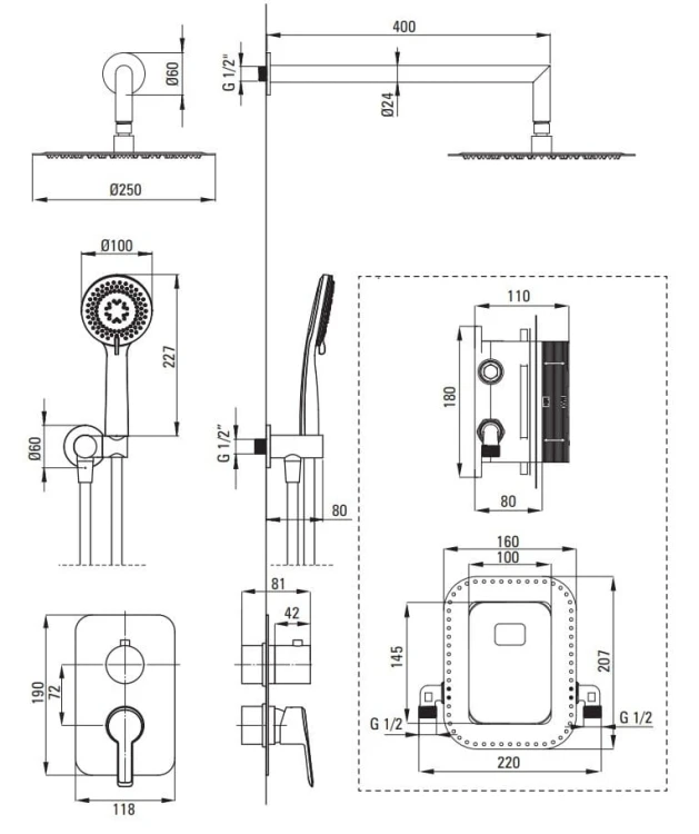 Zestaw prysznicowy z BOXem Arnika Deante złoto szczotkowane