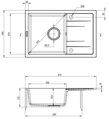 Zlewozmywak granitowy 1-komorowy z ociekaczem Corio Deante szary metalik