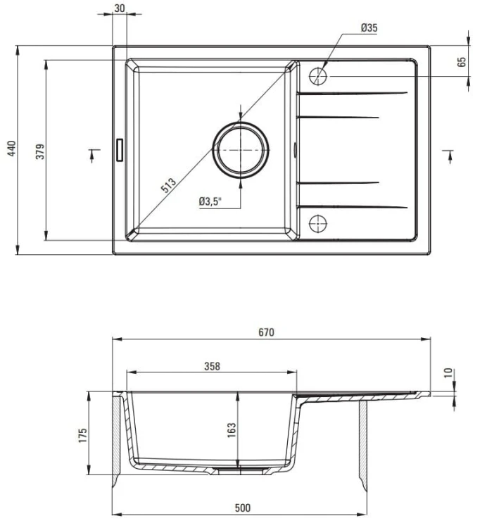 Zlewozmywak granitowy 1-komorowy z ociekaczem Corio Deante szary metalik