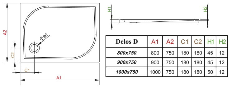 Brodzik prostokątny Radaway Delos D 100x75x5x1,2