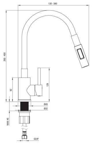Bateria kuchenna z giętą wylewką Luno Deante titanium stal