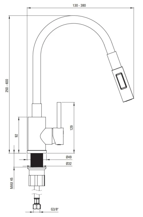 Bateria kuchenna z giętą wylewką Luno Deante titanium stal