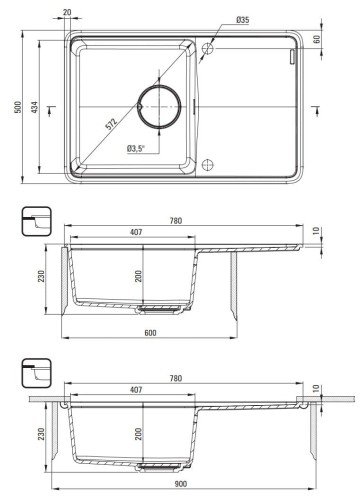 Zlewozmywak granitowy 1-komorowy ociekacz antracyt metalik Momi Deante