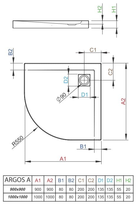 Brodzik półokrągły Radaway Argos A 100x100x5,5x2