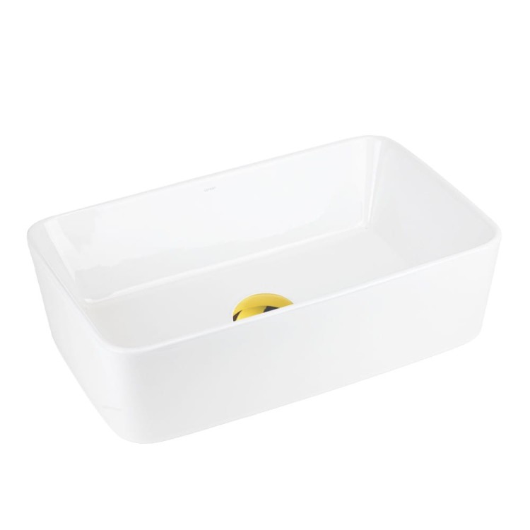 Umywalka nablatowa ango prostokątna 480x295x135 mm z korkiem złotym