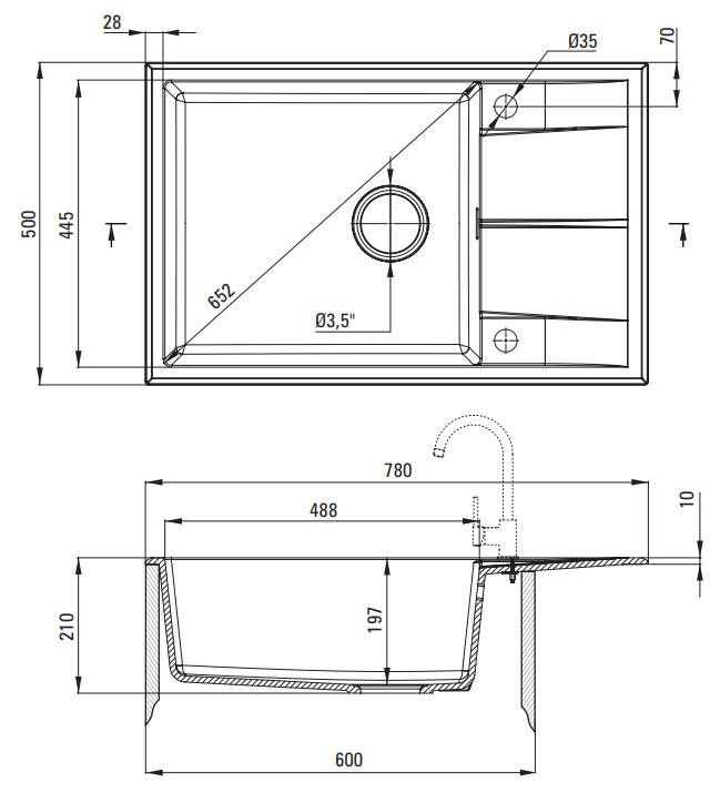 Zlewozmywak granitowy 1-komorowy z ociekaczem Eridan Deante ZQES11B