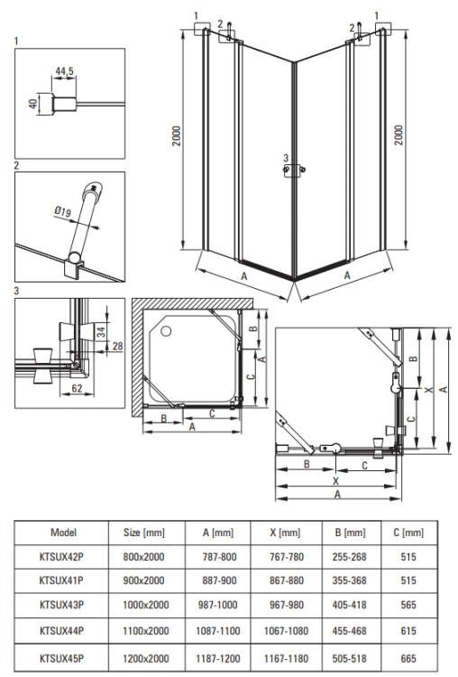 Kabina prysznicowa kwadratowa 90x90x200 nero Kerria Plus Deante