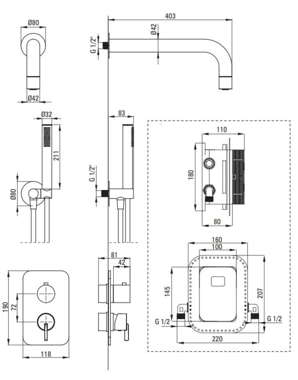 Zestaw prysznicowy z BOXem mieszaczowym stalowy Silia Deante