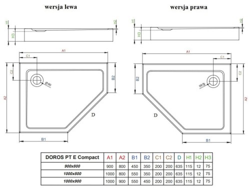 Brodzik pięciokątny Radaway Doros PT E Compact 100x90x11,5 lewy