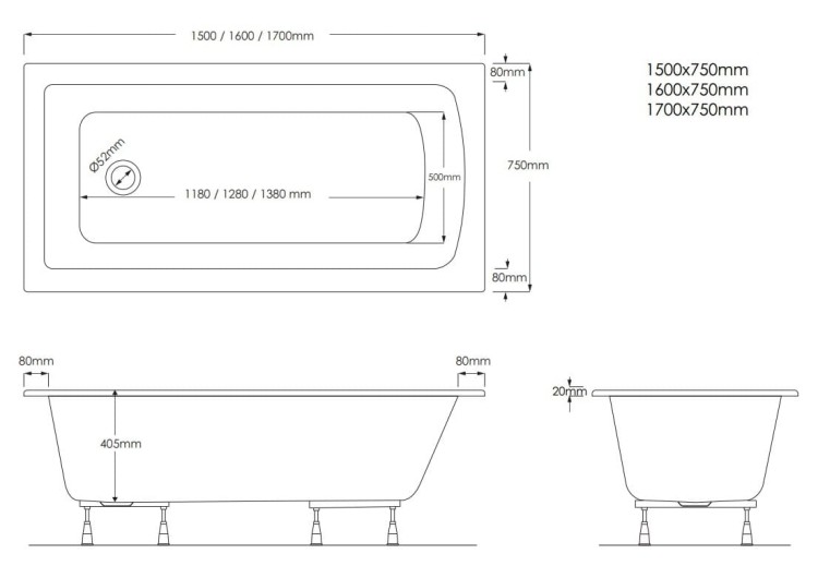 Wanna prostokątna FAIR 150x75cm. Schedpol
