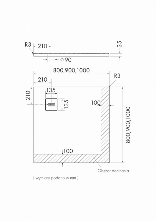 Brodzik kwadratowy PROTOS GREY Stone 90x90 Schedpol Schedline, szary