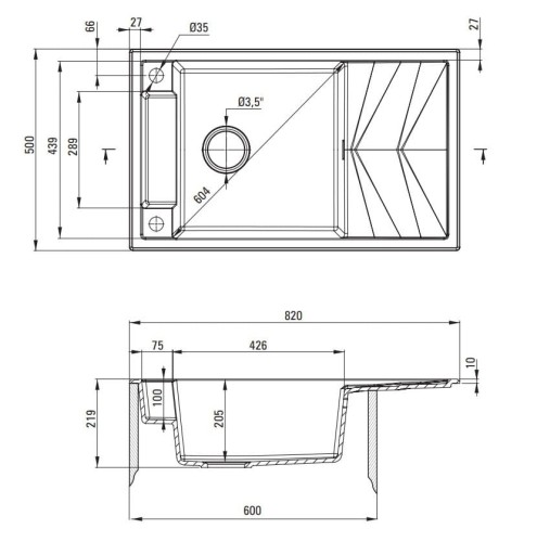 Zlewozmywak granitowy magnetyczny 1-komorowy z ociekaczem grafit metalik Deante Magnetic