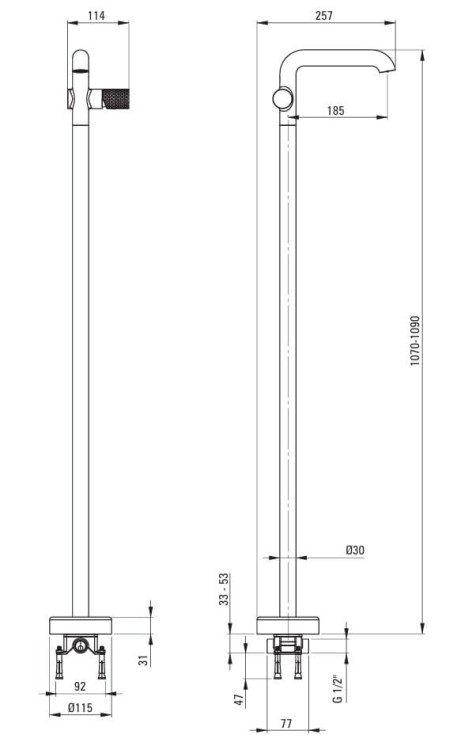 Bateria umywalkowa wolnostojąca Silia Hexa Deante stal szczotkowana