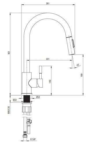 Bateria kuchenna z wyciąganą wylewką nero czarna Lima Deante