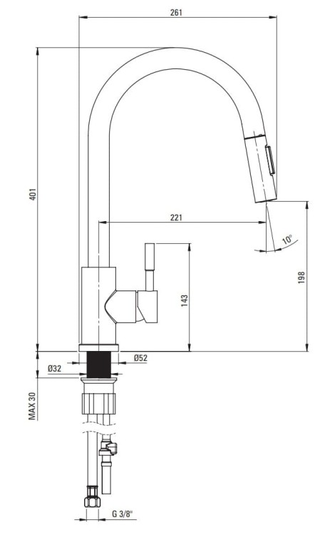Bateria kuchenna z wyciąganą wylewką nero czarna Lima Deante