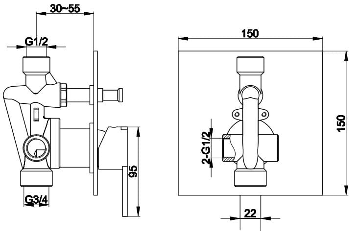 Bateria wannowa podtynkowa KOHLMAN Gixs QW210G