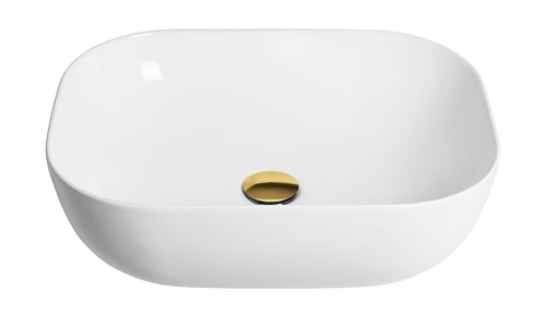 Umywalka nablatowa mono prostokątna 460x320x140 mm z korkiem złotym