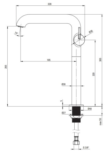 Bateria umywalkowa wysoka z prostokątną wylewką Silia Deante złoto szczotkowane