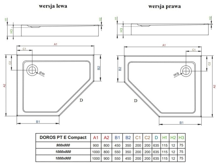 Brodzik Radaway Doros PT E Compact 100x80 Stone kaszmirowy lewy