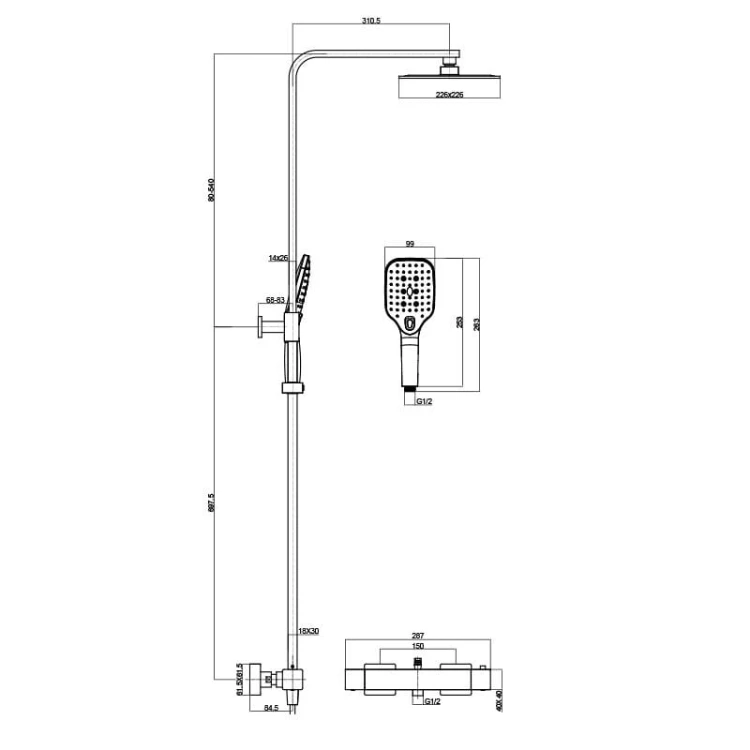 Natynkowy zestaw prysznicowy termostatyczny z deszczownicą Cetus Chrome Lavita