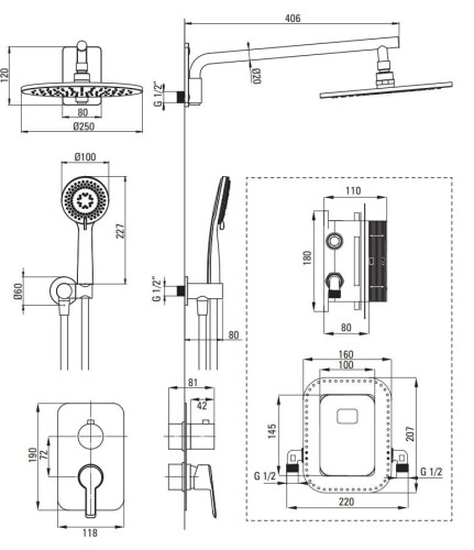 Zestaw prysznicowy podtynkowy z BOXem mieszaczowym titanium Deante Arnika