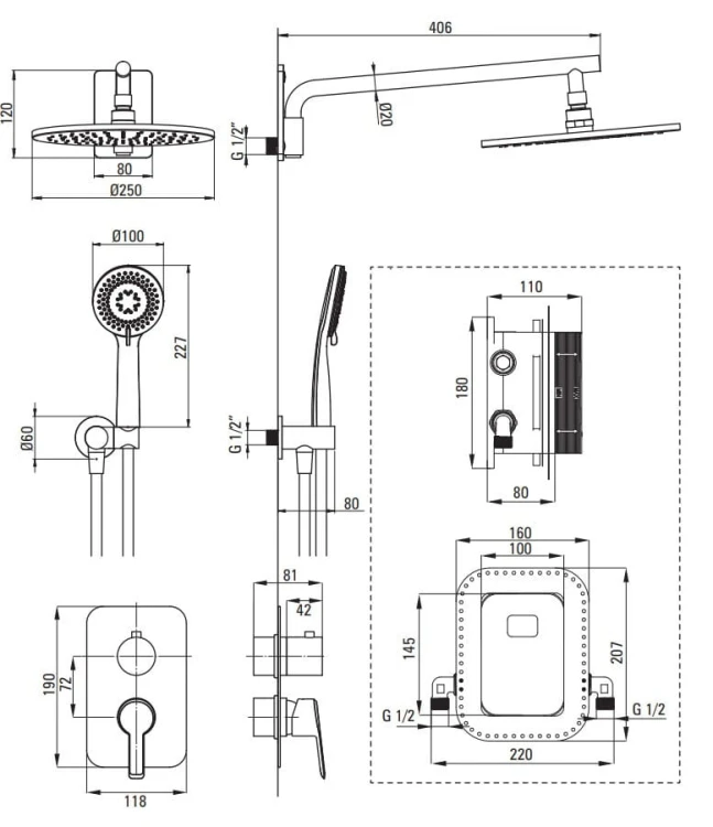 Zestaw prysznicowy podtynkowy z BOXem mieszaczowym titanium Deante Arnika