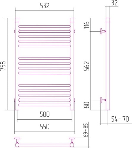 Grzejnik łazienkowy Sunerzha Bohemia 80x50cm stal polerowana