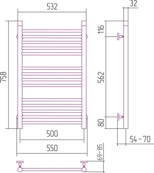 Grzejnik łazienkowy Sunerzha Bohemia 80x50cm stal polerowana