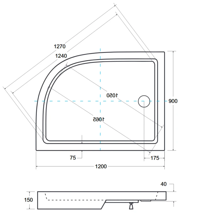Brodzik asymetryczny kompaktowy lewy Besco SATURN-PMD 120x90x4