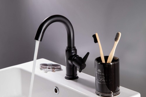 Bateria umywalkowa stojąca czarna nero Temisto Deante