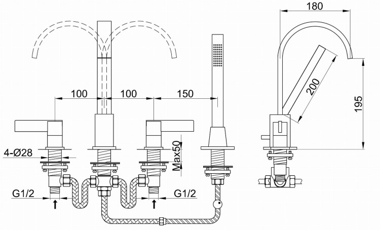 Bateria wannowa 4-otworowa KOHLMAN Dexame QB240D