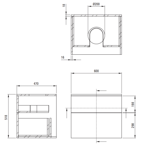 Szafka umywalkowa z blatem nero czarna 60x47x52 Prizma Deante
