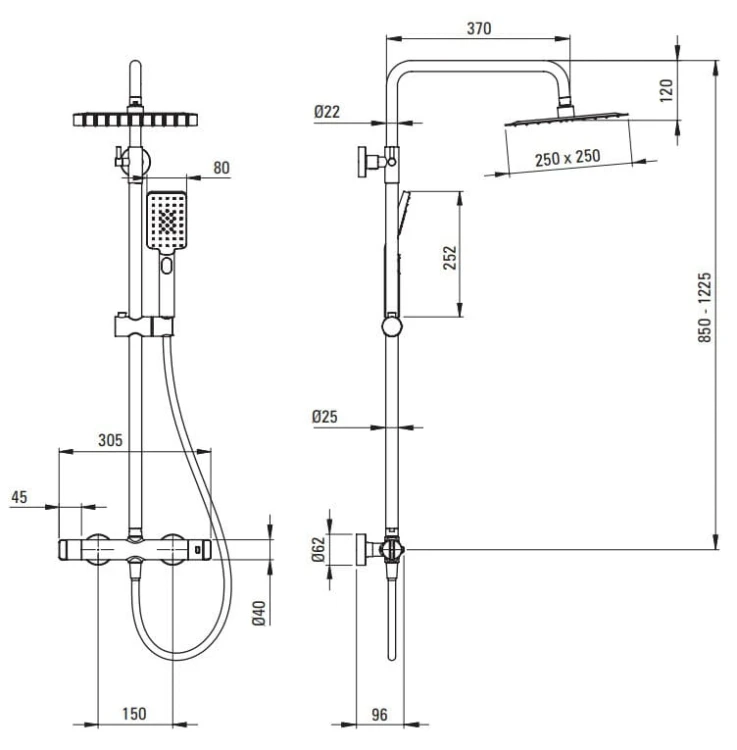 Deszczownica z baterią prysznicową termostatyczną titanium Deante