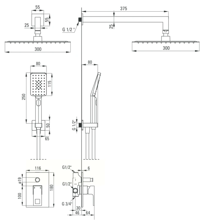 Zestaw prysznicowy podtynkowy Anemon Deante NAC_N9MP