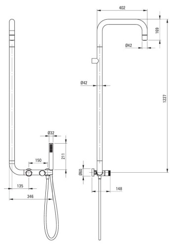 Deszczownica z baterią prysznicową złoto szczotkowane Silia Hexa Deante