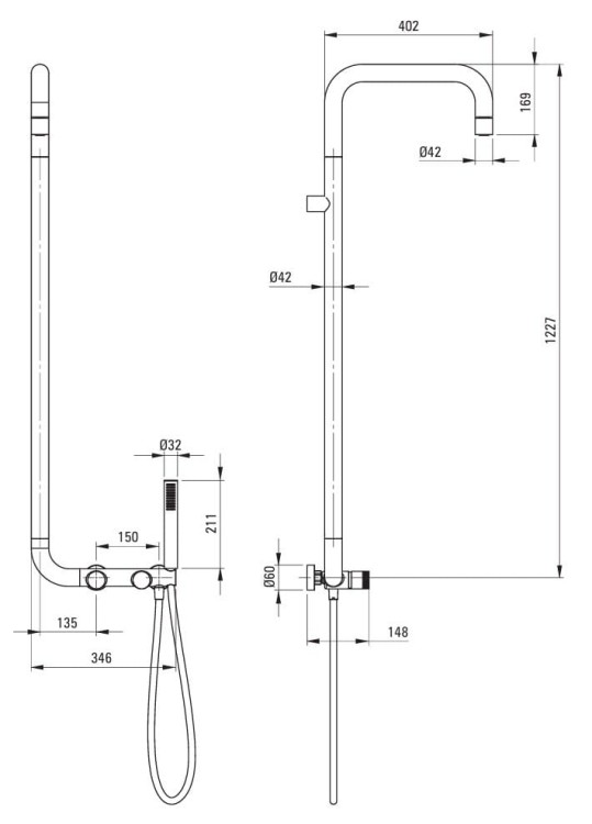 Deszczownica z baterią prysznicową złoto szczotkowane Silia Hexa Deante