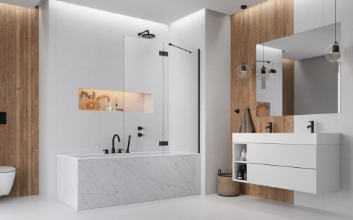 Parawan nawannowy Radaway Essenza Black PND II 130x150 prawy